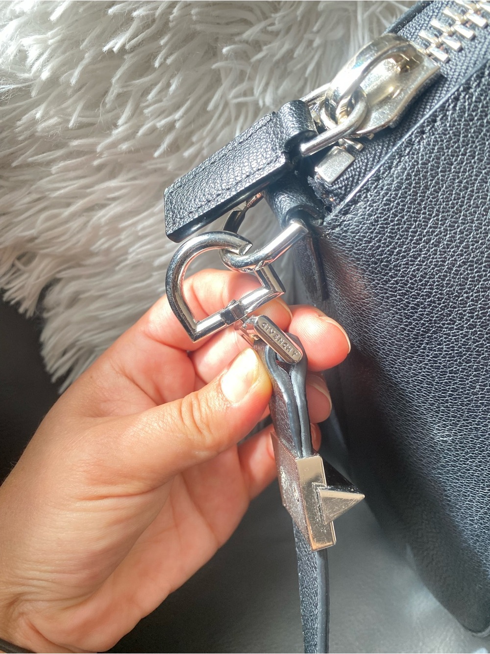 Givenchy Small Leather Satchel in Charcoal Gray with Gold Logo - Picture 5 of 8